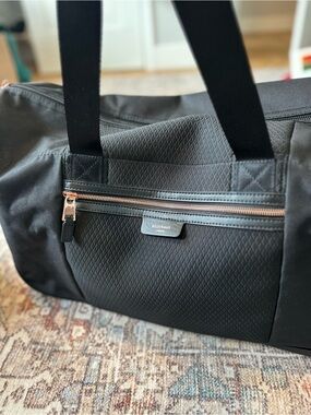 Storksak London Rolling Diaper Bag | Complete Set | Black & Rose Gold